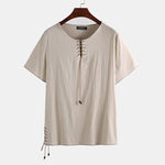 Camisetas de lino holgadas con cordón para hombre