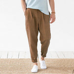 Pantalones de lino para hombre con cintura elástica
