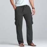 Men Linen Cargo Drawstring Pants