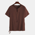 Camisetas de lino holgadas con cordón para hombre