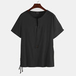 Camisetas de lino holgadas con cordón para hombre