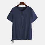 Camisetas de lino holgadas con cordón para hombre