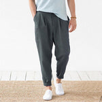 Pantalones de lino para hombre con cintura elástica