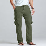Men Linen Cargo Drawstring Pants