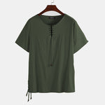 Camisetas de lino holgadas con cordón para hombre