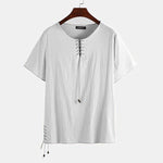 Camisetas de lino holgadas con cordón para hombre