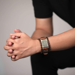 Pulsera de cuero ancha con brújula de acero inoxidable estilo pirata vintage para hombre