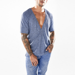 Men's Simple Deep V-neck Short Sleeves with Pure Color