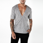 Men's Simple Deep V-neck Short Sleeves with Pure Color