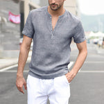 Camisa de manga corta con rayas en V informal para hombre