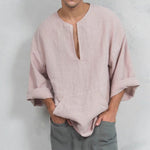 Camisas tipo túnica de lino sueltas para hombre