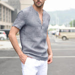 Camisa de manga corta con rayas en V informal para hombre