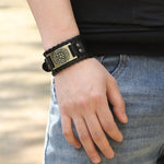 Pulsera de cuero ancha con brújula de acero inoxidable estilo pirata vintage para hombre