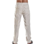 Mens Casual Linen Pants Elastic Drawstring Waist Summer Loose Fit Long Beach Yoga Pants