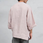 Camisas tipo túnica de lino sueltas para hombre