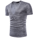 Men's Simple Deep V-neck Short Sleeves with Pure Color