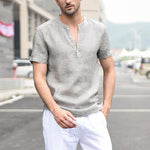 Camisa de manga corta con rayas en V informal para hombre