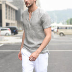 Camisa de manga corta con rayas en V informal para hombre