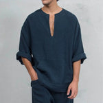 Camisas tipo túnica de lino sueltas para hombre