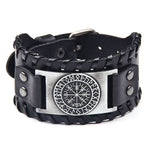 Pulsera de cuero ancha con brújula de acero inoxidable estilo pirata vintage para hombre