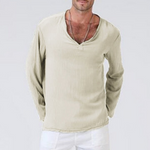 Herren Langarm-Leinen-T-Shirt im Ethno-Stil