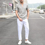 Camisa de manga corta con rayas en V informal para hombre