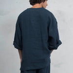 Camisas tipo túnica de lino sueltas para hombre