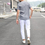 Camisa de manga corta con rayas en V informal para hombre
