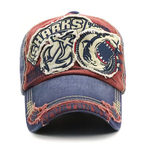 Distressed Shark Bestickte Gewaschene Baumwoll Baseball Cap Schirmmütze