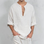Camisas tipo túnica de lino sueltas para hombre