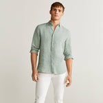 Camisa Básica 100% Lino Cuello Clásico Corte Regular