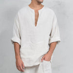 Camisas tipo túnica de lino sueltas para hombre