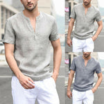 Camisa de manga corta con rayas en V informal para hombre