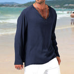 Herren Langarm-Leinen-T-Shirt im Ethno-Stil