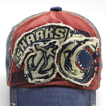 Distressed Shark Bestickte Gewaschene Baumwoll Baseball Cap Schirmmütze