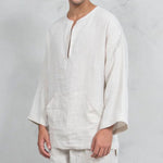 Camisas tipo túnica de lino sueltas para hombre