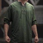 Medieval Linen Man Shirt with Ancient Viking Embroidery