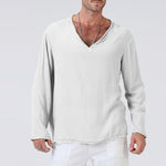 Herren Langarm-Leinen-T-Shirt im Ethno-Stil